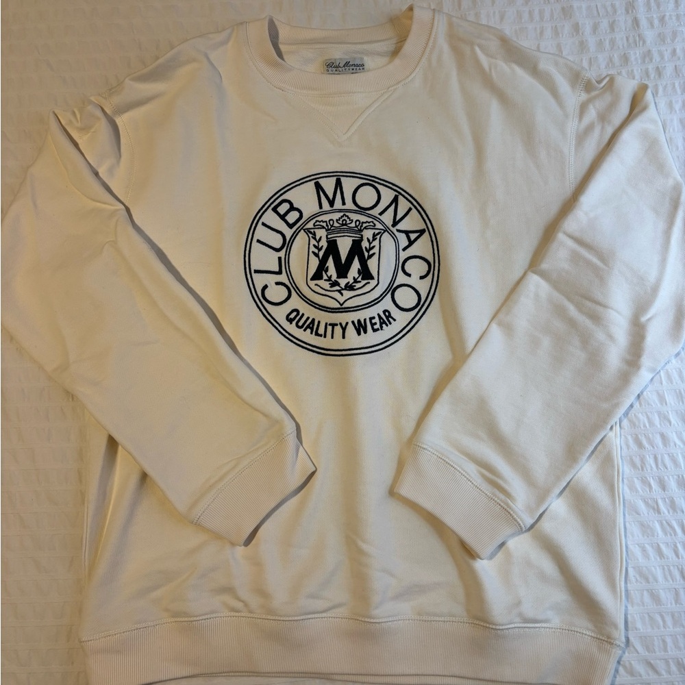 Club Monaco Cream Crewneck Sweater Soft Cotton Classic